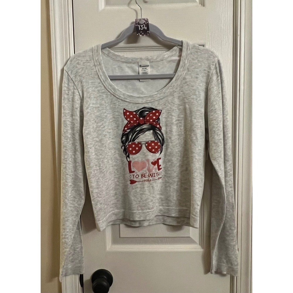 No Boundaries Womens XXL Gray Long Sleeve Tee Love To Be With You Shirt NWT